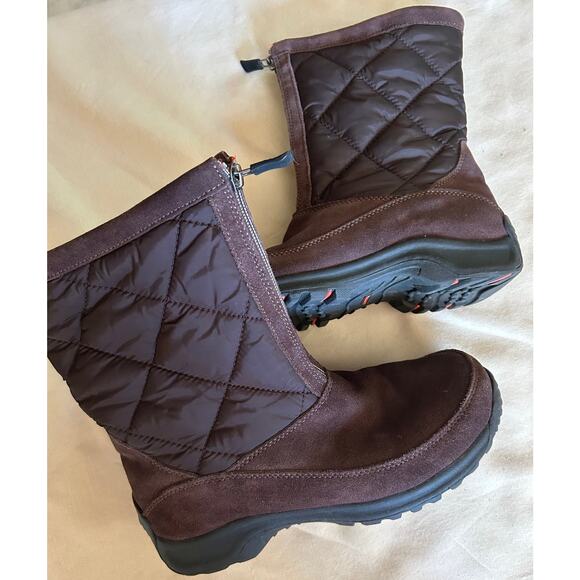 Lands End Womens Snow Boot Brown Zip up Quilted Suede Fleece Lined Outdoor Chore - Picture 1 of 5